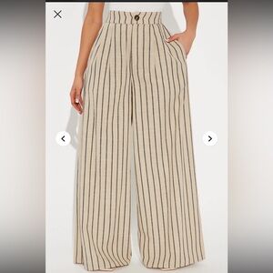 Fashion Nova Beige and Black Striped Wide Leg Pants